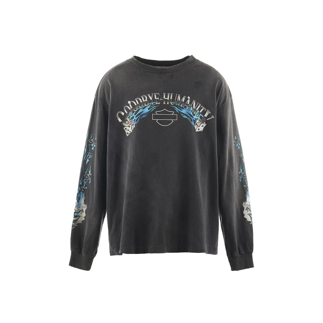 SAINT Mxxxxxx LS TEE/BTFL BASTARS/BLK flame dice distressed long sleeves, washed black S-XL, look for cylindrical fabrics without side seams, don’t buy open ones anymore, boring Assute ready-made garments dyed, all parts faded with spray paint/dirty with hand-made graffiti, collar and cuffs frayed, many hangings/original level printing restored, customized new markings/accessories complete, with little angel anti-counterfeiting label